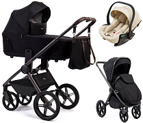 Детская коляска Peppy Monaco Thermo 3 в 1 с автокреслом Jet Beige Black (черный), рама серо-коричневая