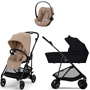 Коляска Cybex Melio Carbon Cloud G i-Size Almond Beige Plus 3 в 1 Almond Beige/Magic Black с дождевиками