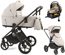 Детская коляска Peppy Soho 4 в 1 с автокреслом Welldon Crown 2 Beige и базой Taupe (бежевый), рама серо-бежевый