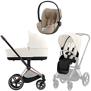 Коляска 3 в 1 Cybex Priam IV Rosegold complete и автокресло Cloud T i-Size Cozy Beige Plus Off White