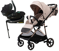 Прогулочная коляска Peppy Amici с автокреслом Jet Black и базой Beige рама Gold
