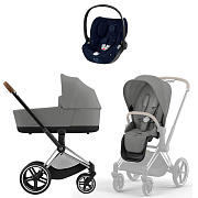 Коляска Cybex Priam IV Chrome Brown complete Cloud T Rebellious Luxury Denim Blue 3 в 1 Mirage Grey