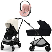 Коляска Cybex Melio Carbon Cloud T i-Size Peach Pink Plus 3 в 1 Canvas White/Magic Black с дождевиками