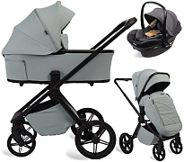 Детская коляска Peppy Monaco Plus 3 в 1 с автокреслом Jovikids Aria Black Mint (мятный), рама черная