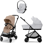 Коляска Cybex Melio Carbon Cloud G i-Size Fog Grey 3 в 1 Almond Beige с дождевиком/Fog Grey