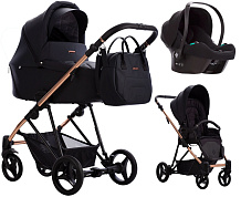Детская коляска Bebetto Yoddi Premium Class 3 в 1 с автокреслом Avionaut Cosmo 02 черная кожа рама бронза