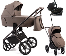 Детская коляска Peppy Monaco Thermo 4 в 1 с автокреслом Jet Black и базой Mocca (кофе), рама серо-коричневая