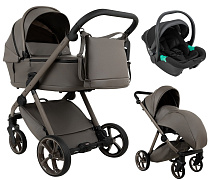 Детская коляска Pituso Sole Leather 3 в 1 с автокреслом Santiso Pro Black PMPL/03 Truffle