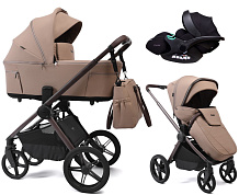 Детская коляска Peppy Soho 3 в 1 с автокреслом Verona Black Sand (песочный) рама шоколад