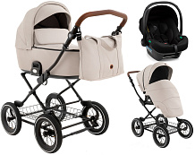 Детская коляска Roan Bass Next Classic Кожа d12 3 в 1 с автокреслом Elo Lux Black RCL301/1 Island Stone