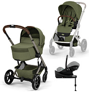 Коляска Cybex Balios S Lux Fold Cot TPE Cloud G3 Stone Grey Plus Base G3 4 в 1 Moss Green с дождевиками