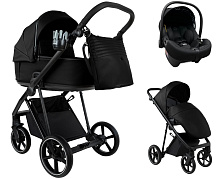 Детская коляска Roan Sol Vintage Leather 2.0 3 в 1 с автокреслом Tutis Elo Lux EduSky Black SL/10/L Black/Black/руч.Черный