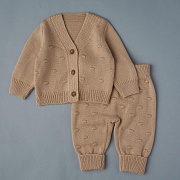 Кардиган и штанишки вязаные Little Star Pom-Pom 005 (ЧЗ-нк) бежевый лайт 56