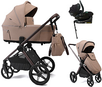 Детская коляска Peppy Soho 4 в 1 с автокреслом Jet Black и базой Sand (песочный) рама шоколад