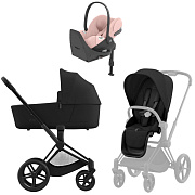 Коляска Cybex Priam IV Matt Black complete Cloud T Peach Pink Plus Base T 3 в 1 Sepia Black