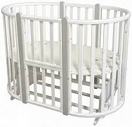 Детская кроватка-трансформер Кедр Фиалка 4 в 1 маятник поперечный,колеса белый/серый