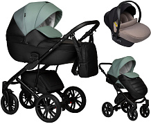 Детская коляска Indigo Mio Eco 3 в 1 с автокреслом Avionaut Cosmo Beige 05 черная кожа+шалфей кожа