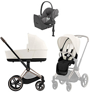Коляска Cybex Priam IV Rosegold complete Cloud T Mirage Grey Plus Base T 3 в 1 Off White