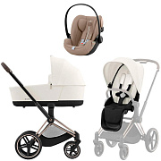 Коляска Cybex Priam IV Rosegold complete и автокресло Cloud G i-Size Almond Beige Plus 3 в 1 Off White