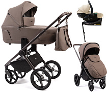 Детская коляска Peppy Monaco Thermo 4 в 1 с автокреслом Jet Beige и базой Mocca (кофе), рама серо-коричневая