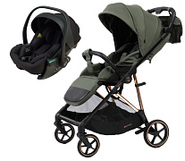 Прогулочная коляска Peppy Amici с автокреслом Jet Black Green рама Gold