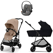Коляска Cybex Melio Carbon Cloud G i-Size Lava Grey 3 в 1 Almond Beige/Magic Black с дождевиками