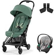 Коляска Cybex Coya Matt Black Frame Aton S2 i-Size Lava Grey 2 в 1 Leaf Green с дождевиком и бампером