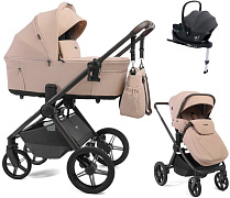 Детская коляска Peppy Soho 4 в 1 с автокреслом Jovikids Aria Black и базой Rose (пыльная роза), рама серо-бежевый