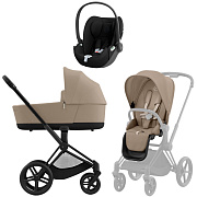 Коляска 3 в 1 Cybex Priam IV Matt Black complete и автокресло Cloud T i-Size Sepia Black Cozy Beige