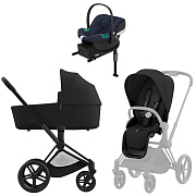 Коляска Cybex Priam IV Matt Black complete Aton B2 Bay Blue Base One 3 в 1 Sepia Black