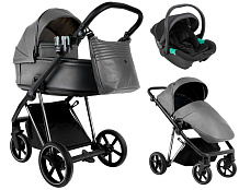 Детская коляска Roan Sol Vintage Luxury Leather 2.0 3 в 1 с автокреслом Pituso Santiso Pro VEGA88DB Glacier Gray/Nickel/руч.Black