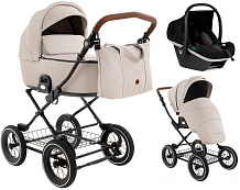 Детская коляска Roan Bass Next Classic Кожа d12 3 в 1 с автокреслом Elo Black RCL301/1 Island Stone