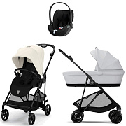 Коляска Cybex Melio Carbon Cloud T i-Size Sepia Black 3 в 1 Canvas White с дождевиком/Fog Grey