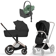 Коляска Cybex Priam V Rosegold Style Cloud T Leaf Green Plus Base T 4 в 1 Sepia Black