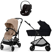 Коляска Cybex Melio Carbon Cloud G i-Size Magic Black 3 в 1 Almond Beige/Magic Black с дождевиками