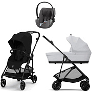 Коляска Cybex Melio Carbon Cloud T i-Size Mirage Grey Plus 3 в 1 Magic Black с дождевиком/Fog Grey