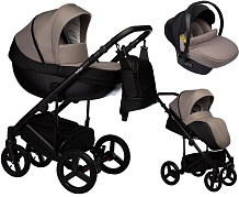 Детская коляска Indigo Tour Eco 3 в 1 с автокреслом Avionaut Cosmo Beige Te09 черная кожа+серо-бежевый