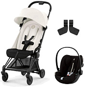 Коляска Cybex Coya Matt Black Frame Cloud G i-Size Moon Black Plus 2 в 1 Off White с дождевиком и бампером