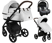 Детская коляска Roan Esso 2025 Кожа 3 в 1 с автокреслом Tutis Elo Lux EduSky Grey ESSK/215/1 White/Black/руч.Тем.коричневый