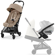 Коляска Cybex Coya Matt Black Frame Cloud T i-Size Platinum White Plus 2 в 1 Cozy Beige с дождевиком и бампером