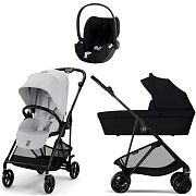 Коляска Cybex Melio Carbon Cloud T i-Size Sepia Black Plus 3 в 1 Fog Grey/Magic Black с дождевиками
