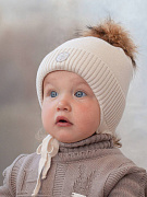 Шапочка НаследникЪ Выжанова с мех. помпоном на завязках НВ1015 ЧЗ бежевый 38