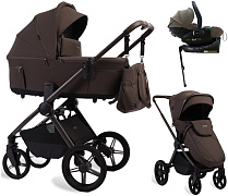 Детская коляска Peppy Soho 4 в 1 с автокреслом Jet Brown и базой Brown (коричневый), рама серо-бежевый
