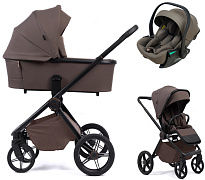 Детская коляска Peppy Monaco Plus 3 в 1 с автокреслом Jet Brown Brownie (коричневый), рама черная