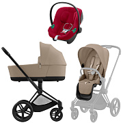 Коляска 3 в 1 Cybex Priam IV Matt Black complete и автокресло Aton B2 i-Size Dynamic Red Cozy Beige
