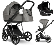 Детская коляска Roan Sol Vintage Luxury Leather 2.0 3 в 1 с автокреслом Tutis Elo Black VEGA88DB Glacier Gray/Nickel/руч.Black