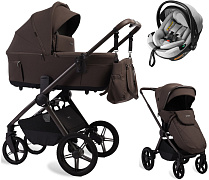 Детская коляска Peppy Soho 3 в 1 с автокреслом Welldon Crown 2 Grey Brown (коричневый), рама серо-бежевый