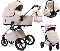 Детская коляска Peppy Monaco Plus 3 в 1 с автокреслом Verona Beige Cream (кремовый), рама бежевая