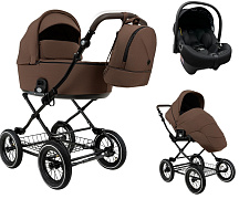 Детская коляска Roan Bass Next Classic d12 2.0 3 в 1 с автокреслом Tutis Elo Lux EduSky Black BNC/81/2 Mocha Mousse/Black/руч.Cappuccino