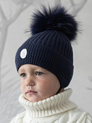 Шапочка НаследникЪ Выжанова с мех. помпоном на завязках НВ1031 темно-синий 38